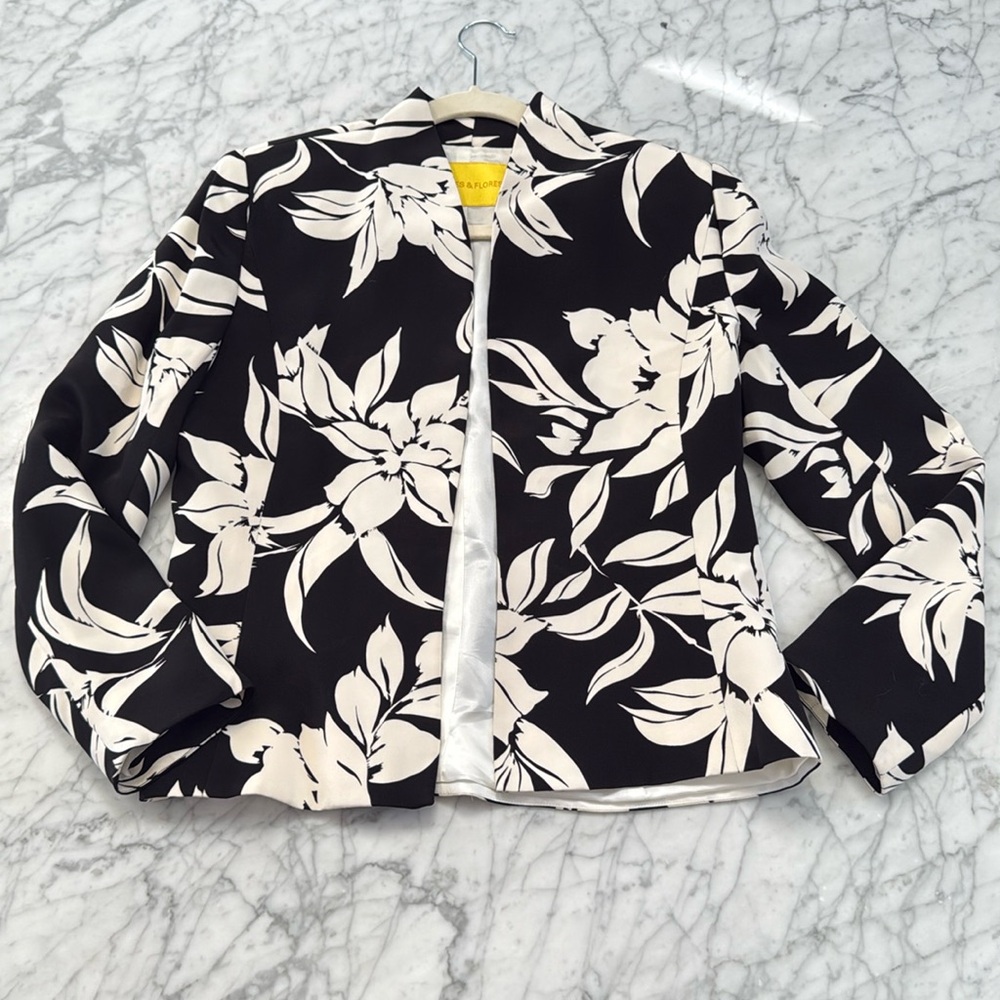 Flores & Flores Women's Floral Hawaiian Print Silk Blazer Jacket Set Size 8